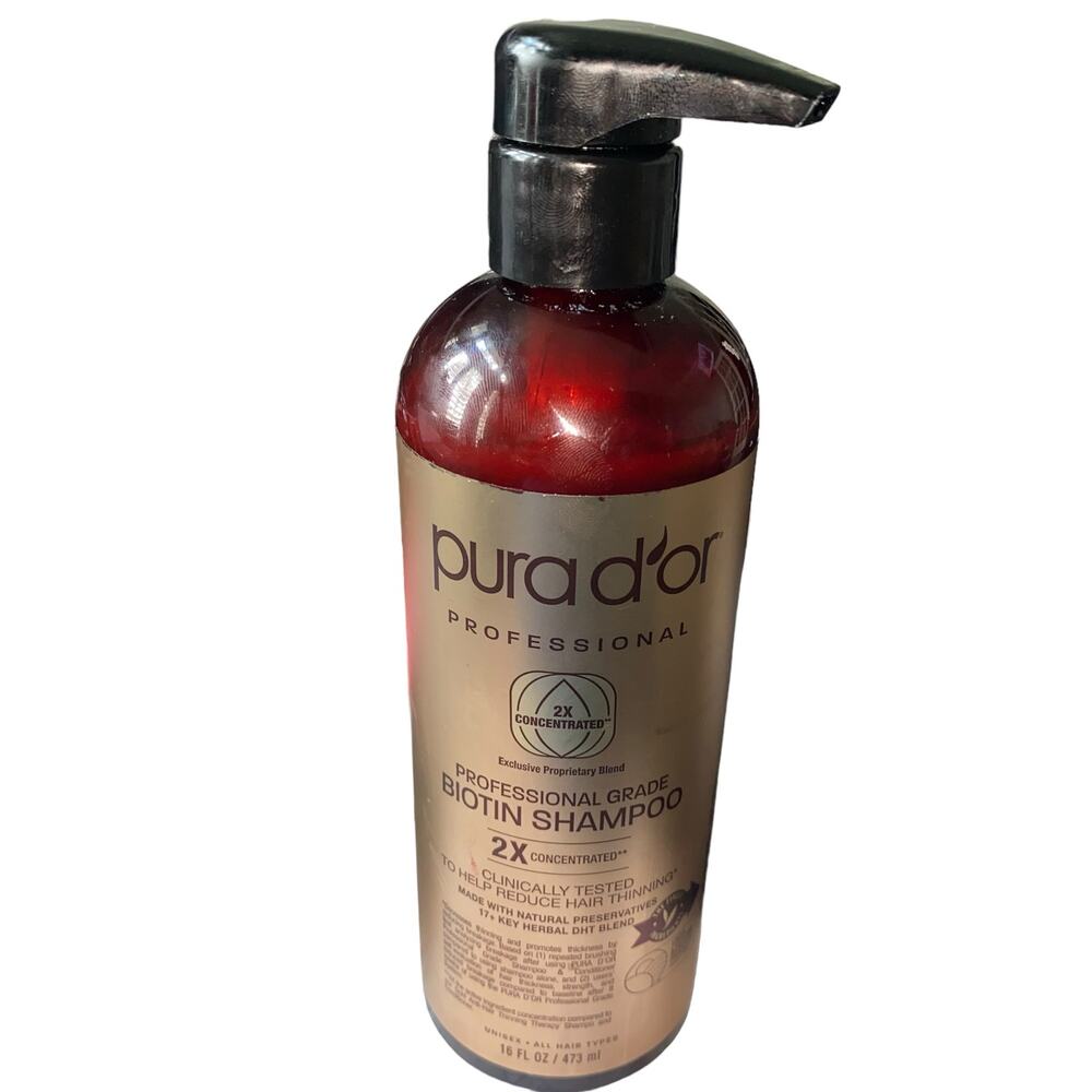 Pura D'or Shampoo 2X concentrated 16 oz open bottle